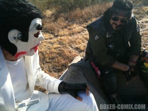 Jimmy and Steve chillin' on a couch in the desert.